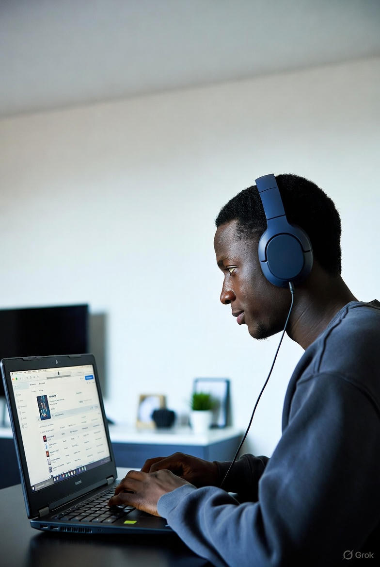 a boy downloading music from youtube