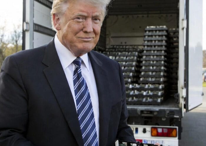 Donald Trump loading nvidia chips to the lorry to send to China