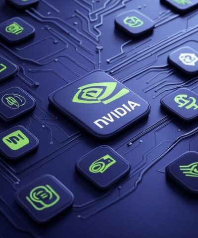Short alt (recommended for accessibility, ~120 chars): "Nvidia logo centered with green-lit circuit lines linking to stylized AI startup logos (OpenAI, Cohere, Hugging Face) on a dark tech background." SEO-friendly extended alt (for image indexation, ~220 chars): "Professional illustration of Nvidia’s AI empire: prominent Nvidia logo at center with green highlights and subtle circuit patterns, data-flow lines connecting to stylized logos of top invested AI startups (OpenAI, Cohere, Hugging Face), dark tech palette conveying a clean, businesslike network of innovation."