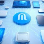 Here are two SEO-friendly alt text options you can use: 1) Recommended (SEO-focused, balanced length): "Arm logo and central Arm chip radiating glowing connections to edge AI devices — smart sensors, drones and IoT devices — on a blue-and-white circuit-patterned background, illustrating the future of AI at the edge." 2) Short (concise for strict length limits): "Arm logo with central chip connecting smart sensors, drones and IoT devices on a blue-and-white circuit background, illustrating AI at the edge."