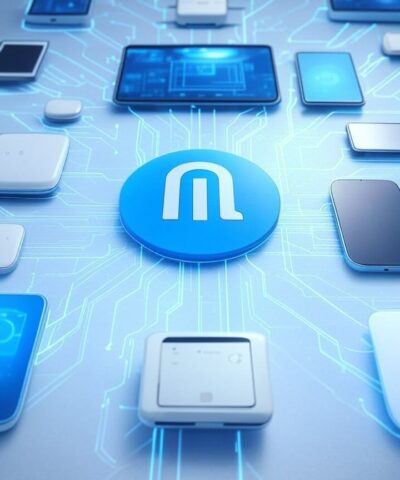 Here are two SEO-friendly alt text options you can use: 1) Recommended (SEO-focused, balanced length): "Arm logo and central Arm chip radiating glowing connections to edge AI devices — smart sensors, drones and IoT devices — on a blue-and-white circuit-patterned background, illustrating the future of AI at the edge." 2) Short (concise for strict length limits): "Arm logo with central chip connecting smart sensors, drones and IoT devices on a blue-and-white circuit background, illustrating AI at the edge."