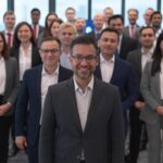 Short (accessible alt text): Diverse professionals collaborating in a sleek blue‑and‑silver tech space celebrating "One in a Million" customers shaping AI’s future. SEO‑rich (longer metadata alt text): Diverse group of business professionals collaborating in a modern blue-and-silver tech environment under the headline "One in a Million: Celebrating the Customers Shaping AI’s Future," with the company logo subtly shown on a digital display to evoke innovation, trust, and customer-led AI progress.